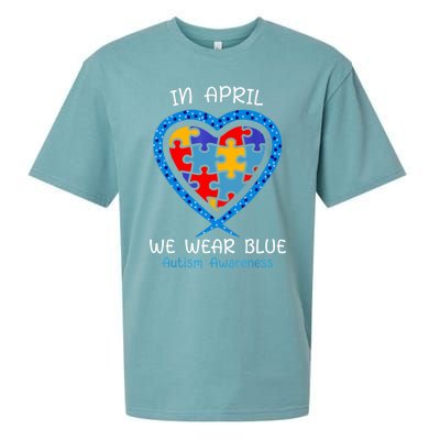 Heart In April We Wear Blue Autism Awareness Month Puzzle Gift Sueded Cloud Jersey T-Shirt