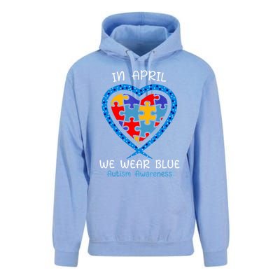 Heart In April We Wear Blue Autism Awareness Month Puzzle Gift Unisex Surf Hoodie