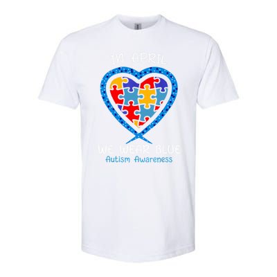 Heart In April We Wear Blue Autism Awareness Month Puzzle Gift Softstyle CVC T-Shirt