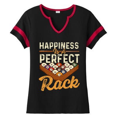 Happiness Is A Perfect Rack  Billiard 8 Ball Pool Player Ladies Halftime Notch Neck Tee