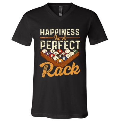 Happiness Is A Perfect Rack  Billiard 8 Ball Pool Player V-Neck T-Shirt