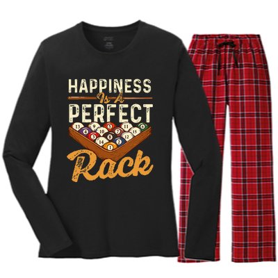 Happiness Is A Perfect Rack  Billiard 8 Ball Pool Player Women's Long Sleeve Flannel Pajama Set 