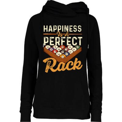 Happiness Is A Perfect Rack  Billiard 8 Ball Pool Player Womens Funnel Neck Pullover Hood