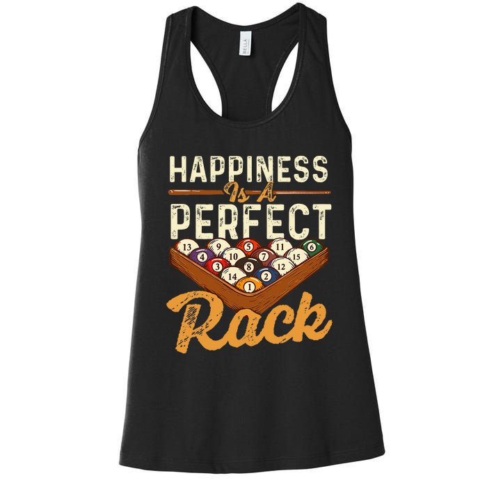 Happiness Is A Perfect Rack  Billiard 8 Ball Pool Player Women's Racerback Tank