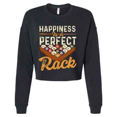 Happiness Is A Perfect Rack  Billiard 8 Ball Pool Player Cropped Pullover Crew