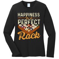 Happiness Is A Perfect Rack  Billiard 8 Ball Pool Player Ladies Long Sleeve Shirt