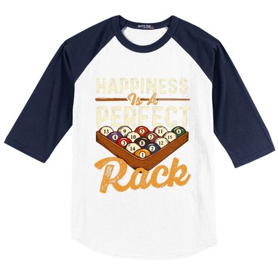 Happiness Is A Perfect Rack  Billiard 8 Ball Pool Player Baseball Sleeve Shirt