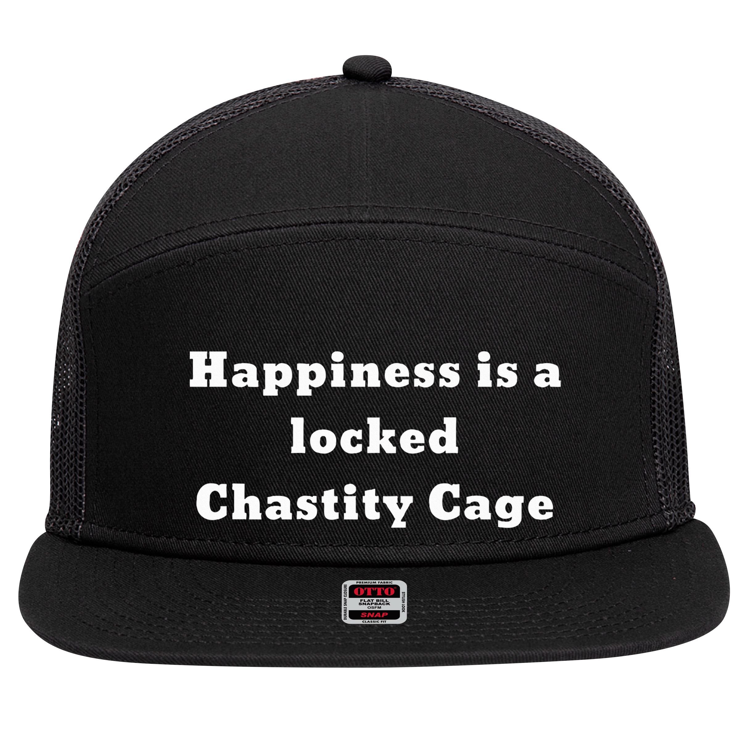 Happiness Is A Locked Chastity Cage 7 Panel Mesh Trucker Snapback Hat