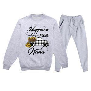 Happiness Is Being A Mom And Nana Cute Sunflower Grandma Gift Premium Crewneck Sweatsuit Set