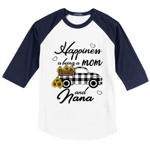 Happiness Is Being A Mom And Nana Cute Sunflower Grandma Gift Baseball Sleeve Shirt