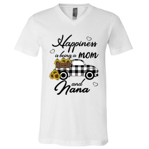 Happiness Is Being A Mom And Nana Cute Sunflower Grandma Gift V-Neck T-Shirt