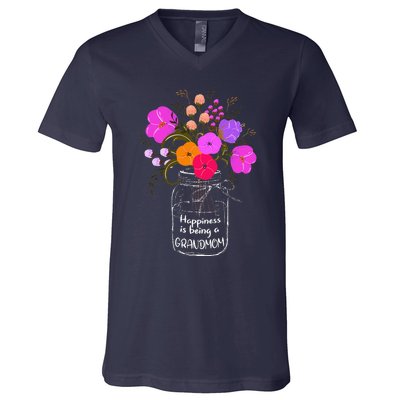 Happiness Is Being A Grandmom Gift Grandma Mom Flower V-Neck T-Shirt