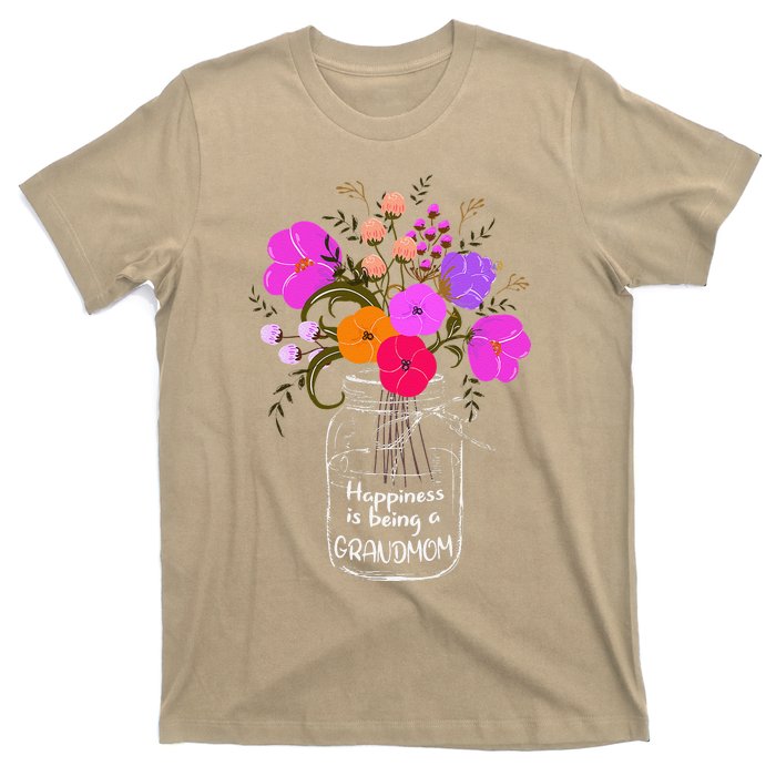 Happiness Is Being A Grandmom Gift Grandma Mom Flower T-Shirt