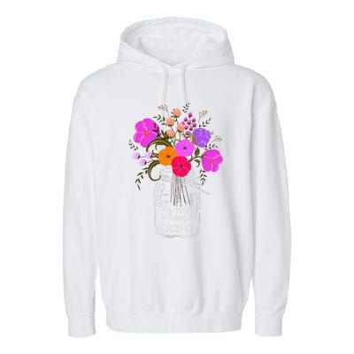 Happiness Is Being A Grandmom Gift Grandma Mom Flower Garment-Dyed Fleece Hoodie