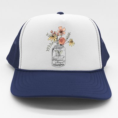 Happiness Is Being Grandma Life Flower Artgrandma Trucker Hat