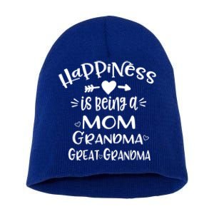 Happiness Is Being A Mom Grandma Great Grandma Cool Gift Short Acrylic Beanie