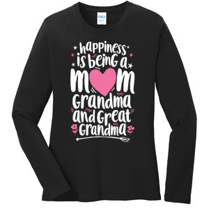 Happiness Is Being A Mom Great Grandma Wo Mother Ladies Long Sleeve Shirt