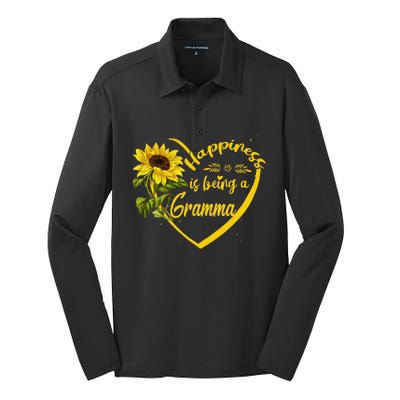 Happiness Is Being A Gramma Sunflower Mother's Day Gift Silk Touch Performance Long Sleeve Polo