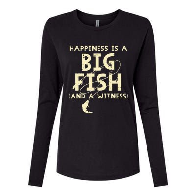 Happiness Is Big Fish Witness Fishing Womens Cotton Relaxed Long Sleeve T-Shirt