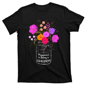 Happiness Is Being A Grandmom Gift Grandma Mom Flower T-Shirt