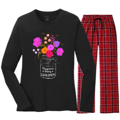 Happiness Is Being A Grandmom Gift Grandma Mom Flower Women's Long Sleeve Flannel Pajama Set 