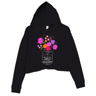 Happiness Is Being A Grandmom Gift Grandma Mom Flower Crop Fleece Hoodie