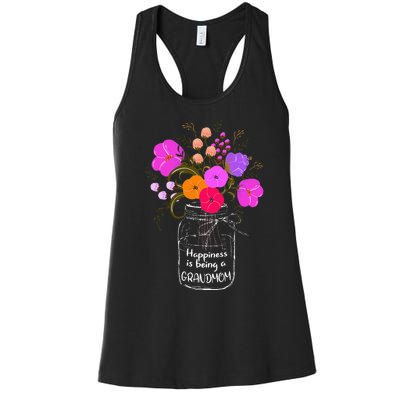 Happiness Is Being A Grandmom Gift Grandma Mom Flower Women's Racerback Tank