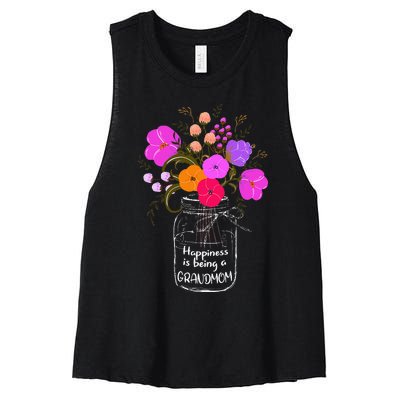 Happiness Is Being A Grandmom Gift Grandma Mom Flower Women's Racerback Cropped Tank