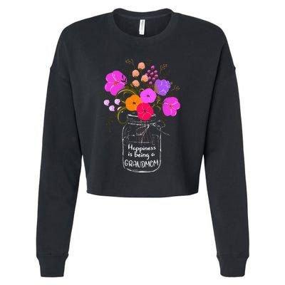 Happiness Is Being A Grandmom Gift Grandma Mom Flower Cropped Pullover Crew