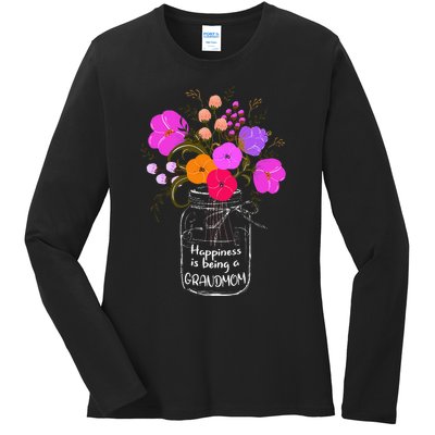 Happiness Is Being A Grandmom Gift Grandma Mom Flower Ladies Long Sleeve Shirt