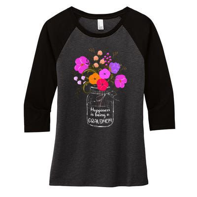 Happiness Is Being A Grandmom Gift Grandma Mom Flower Women's Tri-Blend 3/4-Sleeve Raglan Shirt