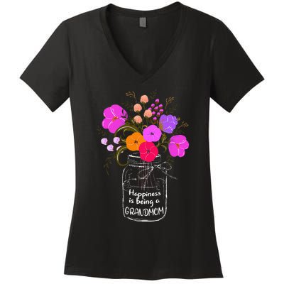 Happiness Is Being A Grandmom Gift Grandma Mom Flower Women's V-Neck T-Shirt