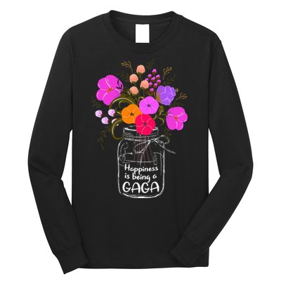 Happiness Is Being A Gaga Gift For Grandma Mom Flower Long Sleeve Shirt