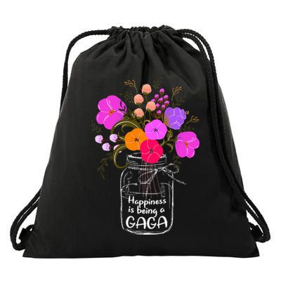 Happiness Is Being A Gaga Gift For Grandma Mom Flower Drawstring Bag