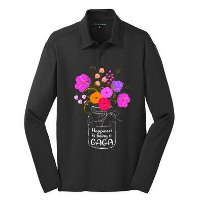 Happiness Is Being A Gaga Gift For Grandma Mom Flower Silk Touch Performance Long Sleeve Polo