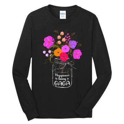 Happiness Is Being A Gaga Gift For Grandma Mom Flower Tall Long Sleeve T-Shirt