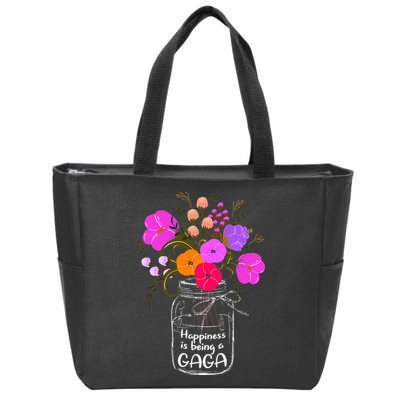 Happiness Is Being A Gaga Gift For Grandma Mom Flower Zip Tote Bag