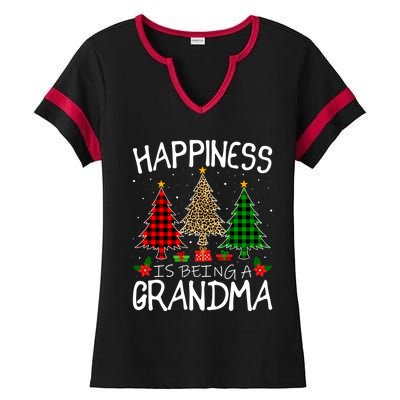 Happiness Is Being A Grandma Christmas Tree Leopard Plaid Funny Gift Ladies Halftime Notch Neck Tee