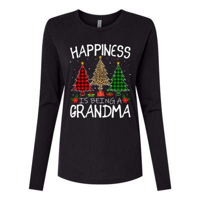 Happiness Is Being A Grandma Christmas Tree Leopard Plaid Funny Gift Womens Cotton Relaxed Long Sleeve T-Shirt