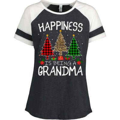 Happiness Is Being A Grandma Christmas Tree Leopard Plaid Funny Gift Enza Ladies Jersey Colorblock Tee