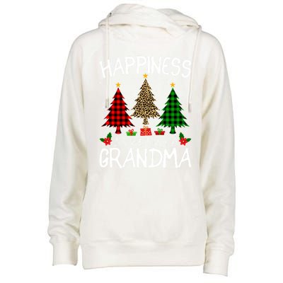 Happiness Is Being A Grandma Christmas Tree Leopard Plaid Funny Gift Womens Funnel Neck Pullover Hood