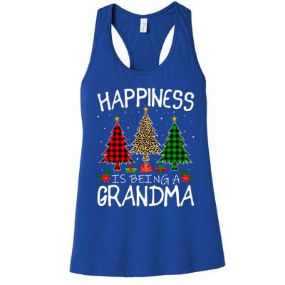 Happiness Is Being A Grandma Christmas Tree Leopard Plaid Funny Gift Women's Racerback Tank