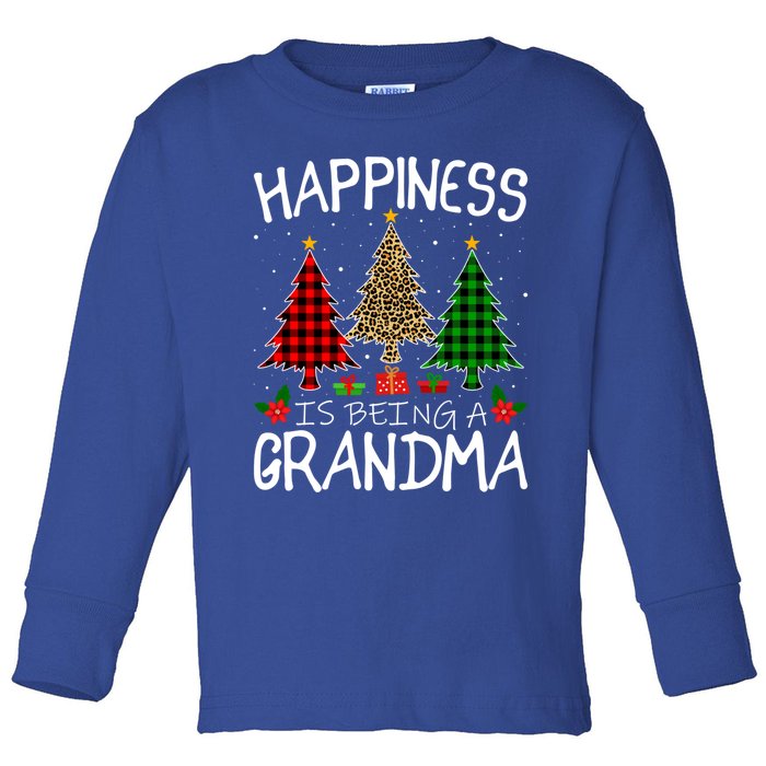 Happiness Is Being A Grandma Christmas Tree Leopard Plaid Funny Gift Toddler Long Sleeve Shirt