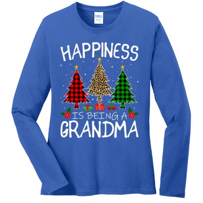 Happiness Is Being A Grandma Christmas Tree Leopard Plaid Funny Gift Ladies Long Sleeve Shirt