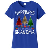 Happiness Is Being A Grandma Christmas Tree Leopard Plaid Funny Gift Women's T-Shirt