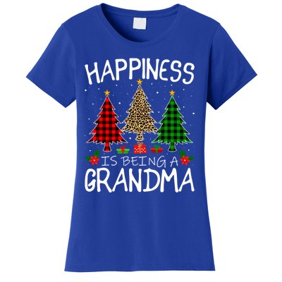 Happiness Is Being A Grandma Christmas Tree Leopard Plaid Funny Gift Women's T-Shirt