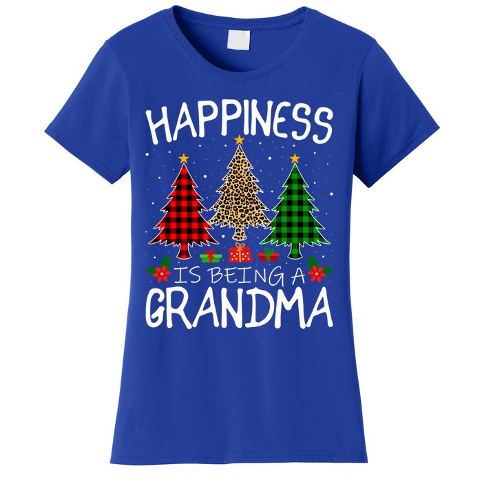 Happiness Is Being A Grandma Christmas Tree Leopard Plaid Funny Gift Women's T-Shirt