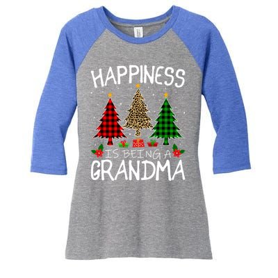 Happiness Is Being A Grandma Christmas Tree Leopard Plaid Funny Gift Women's Tri-Blend 3/4-Sleeve Raglan Shirt