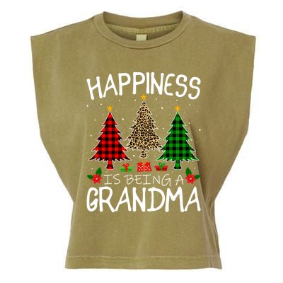 Happiness Is Being A Grandma Christmas Tree Leopard Plaid Funny Gift Garment-Dyed Women's Muscle Tee