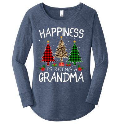 Happiness Is Being A Grandma Christmas Tree Leopard Plaid Funny Gift Women's Perfect Tri Tunic Long Sleeve Shirt